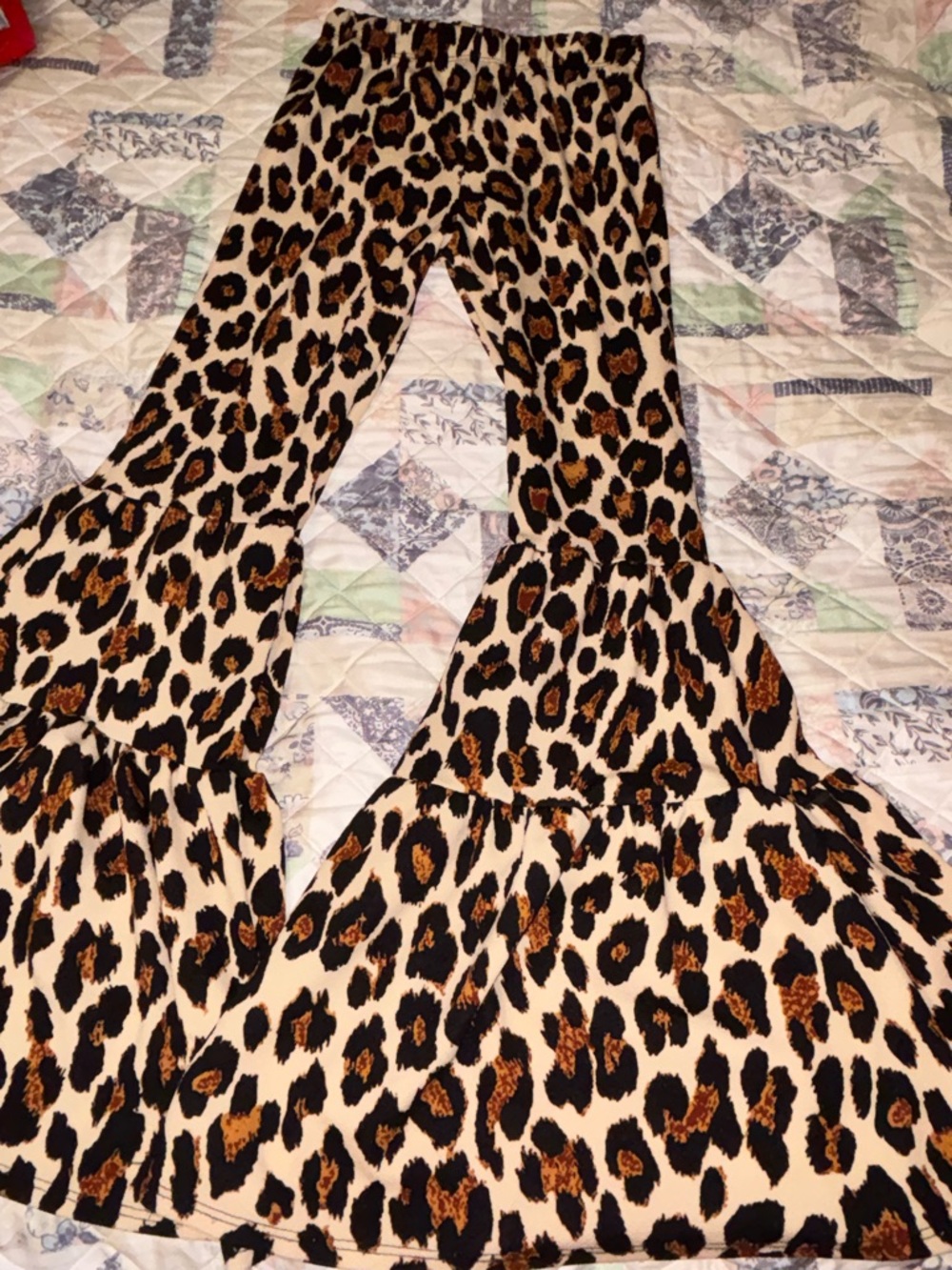 Leopard Print Bell Flare Pants - Tan & Black